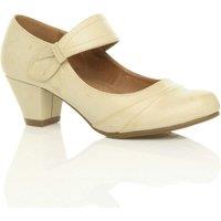 AJVANI Women's Mid Block Heel Comfort Mary Jane Faux Leather Court Shoes in Nude | Size: 8