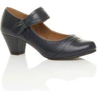 AJVANI Women's Mid Block Heel Comfort Mary Jane Faux Leather Court Shoes in Navy | Size: 9