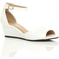 AJVANI Women's Mid Wedge Heel Ankle Strap Sandals in White | Size: 8