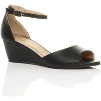 AJVANI Women's Mid Wedge Heel Ankle Strap Sandals in Black | Size: 5