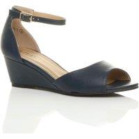 AJVANI Women's Mid Wedge Heel Ankle Strap Sandals in Navy | Size: 4