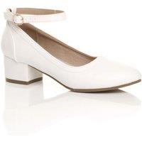 AJVANI Women's Low Heel Ankle Strap Court Shoes in White | Size: 8
