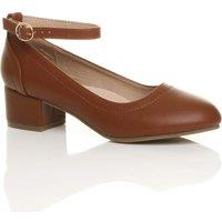 AJVANI Women's Low Heel Ankle Strap Court Shoes in Tan | Size: 7