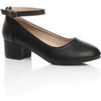 AJVANI Women's Low Heel Ankle Strap Court Shoes in Black | Size: 5