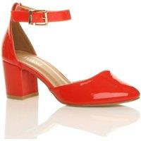 AJVANI Women's Mid Block Heel Ankle Strap 2 Part Heels in Red | Size: 5