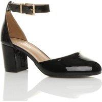 AJVANI Women's Mid Block Heel Ankle Strap 2 Part Heels in Black | Size: 5