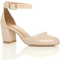 AJVANI Women's Mid Block Heel Ankle Strap 2 Part Heels in Nude | Size: 5