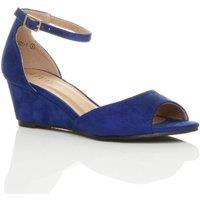 AJVANI Women's Mid Wedge Heel Ankle Strap Sandals in Cobalt | Size: 5
