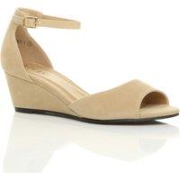 AJVANI Women's Mid Wedge Heel Ankle Strap Sandals in Nude | Size: 3