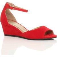 AJVANI Women's Mid Wedge Heel Ankle Strap Sandals in Red | Size: 6