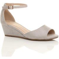 AJVANI Women's Mid Wedge Heel Ankle Strap Faux Suede Sandals in Grey | Size: 7