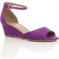 AJVANI Women's Mid Wedge Heel Ankle Strap Faux Suede Sandals in Purple | Size: 7