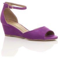 AJVANI Women's Mid Wedge Heel Ankle Strap Faux Suede Sandals in Purple | Size: 4