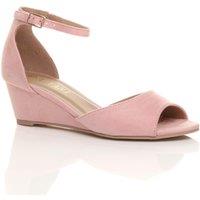 AJVANI Women's Mid Wedge Heel Ankle Strap Faux Suede Sandals in Pale Pink | Size: 7