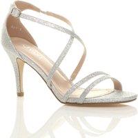 AJVANI Women's High Heel Crossed Straps Buckle Glitter Heeled Sandals in Silver | Size: 8