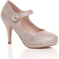 AJVANI Women's High Slim Heel Mary Jane Glitter Mesh Court Shoes in Rose Gold | Size: 7