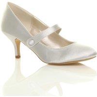 AJVANI Women's Mid Kitten Heel Mary Jane Satin Court Shoes in Silver | Size: 4