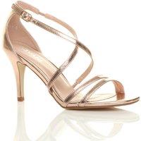 AJVANI Women's High Heel Crossed Straps Buckle Faux Leather Heeled Sandals in Rose Gold | Size: 8