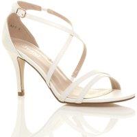 AJVANI Women's High Heel Crossed Straps Buckle Faux Leather Heeled Sandals in White | Size: 5