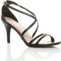 AJVANI Women's High Heel Crossed Straps Buckle Faux Leather Heeled Sandals in Black | Size: 5