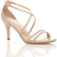 AJVANI Women's High Heel Crossed Straps Buckle Faux Leather Heeled Sandals in Nude | Size: 6