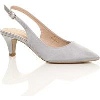 AJVANI Women's Mid Slim Heel Slingback Pointed Satin Court Shoes in Silver | Size: 8