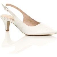 AJVANI Women's Mid Slim Heel Slingback Pointed Satin Court Shoes in Ivory | Size: 6