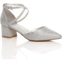 AJVANI Women's Mid Block Heel Crossed Strap Pointed Toe Glitter Mesh 2 Part Heels in Silver | Size: 4