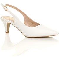 AJVANI Women's Mid Slim Heel Slingback Pointed Faux Leather Court Shoes in White | Size: 8