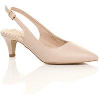 AJVANI Women's Mid Slim Heel Slingback Pointed Faux Leather Court Shoes in Nude | Size: 8