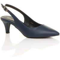 AJVANI Women's Mid Slim Heel Slingback Pointed Faux Leather Court Shoes in Navy | Size: 5