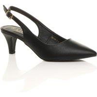 AJVANI Women's Mid Slim Heel Slingback Pointed Faux Leather Court Shoes in Black | Size: 7