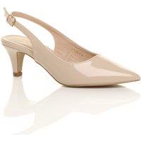 AJVANI Women's Mid Slim Heel Slingback Pointed Patent Court Shoes in Nude | Size: 5