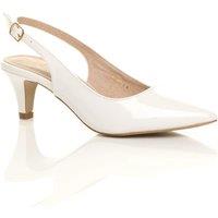 AJVANI Women's Mid Slim Heel Slingback Pointed Patent Court Shoes in White | Size: 7