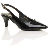 AJVANI Women's Mid Slim Heel Slingback Pointed Patent Court Shoes in Black | Size: 6