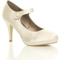 AJVANI Women's High Slim Heel Mary Jane Satin Court Shoes in Ivory | Size: 3