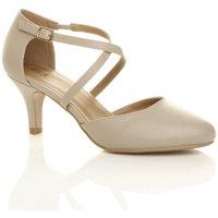AJVANI Women's High Heel Crossed Straps 2 Part Heels in Nude | Size: 7