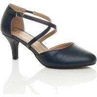 AJVANI Women's High Heel Crossed Straps 2 Part Heels in Navy | Size: 7