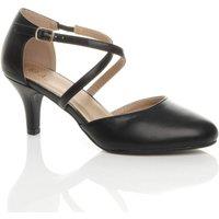 AJVANI Women's High Heel Crossed Straps 2 Part Heels in Black | Size: 8