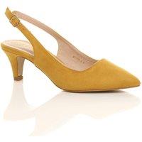 AJVANI Women's Mid Slim Heel Slingback Pointed Faux Suede Court Shoes in Mustard | Size: 3