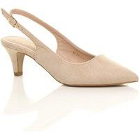 AJVANI Women's Mid Slim Heel Slingback Pointed Faux Suede Court Shoes in Nude | Size: 5
