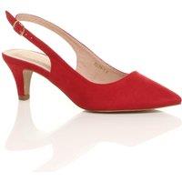 AJVANI Women's Mid Slim Heel Slingback Pointed Faux Suede Court Shoes in Red | Size: 8