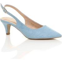 AJVANI Women's Mid Slim Heel Slingback Pointed Faux Suede Court Shoes in Baby Blue | Size: 6