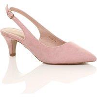AJVANI Women's Mid Slim Heel Slingback Pointed Faux Suede Court Shoes in Pale Pink | Size: 7