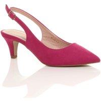 AJVANI Women's Mid Slim Heel Slingback Pointed Faux Suede Court Shoes in Fuchsia | Size: 8