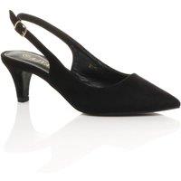 AJVANI Women's Mid Slim Heel Slingback Pointed Faux Suede Court Shoes in Black | Size: 4