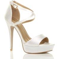 AJVANI Women's High Heel Crossed Straps Platform Satin 2 Part Heels in White | Size: 6
