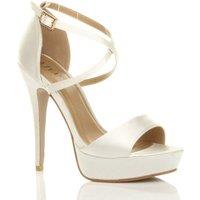 AJVANI Women's High Heel Crossed Straps Platform Satin 2 Part Heels in Ivory | Size: 8