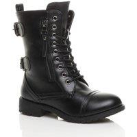 AJVANI Women's Flat Heel Lace Up Military Biker Boots in Black | Size: 12