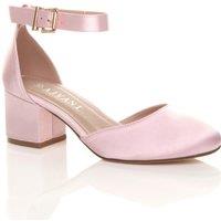 AJVANI Women's Mid Block Heel Ankle Strap Satin 2 Part Heels in Pink | Size: 8